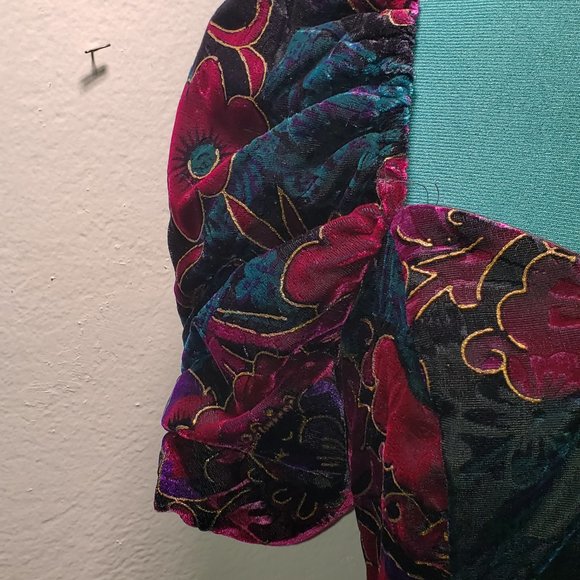 Vintage 80s Velvet Floral Cocktail Dress - LA GLO - Size 9/10 - Picture 4 of 4
